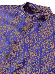 Men's Silk Blend Self Design Blue Long Kurta