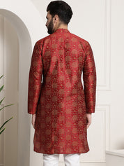 Men's Silk Blend Maroon Printed Long Kurta