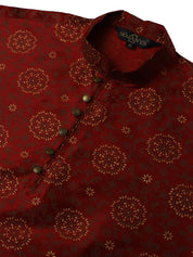 Men's Silk Blend Maroon Printed Long Kurta