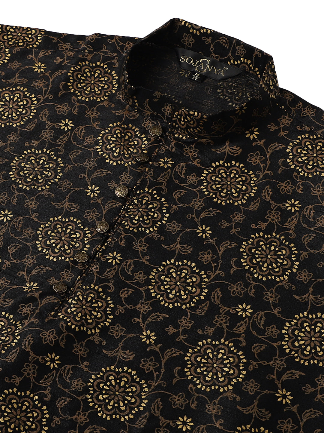 Men's Silk Blend Black Printed Long Kurta