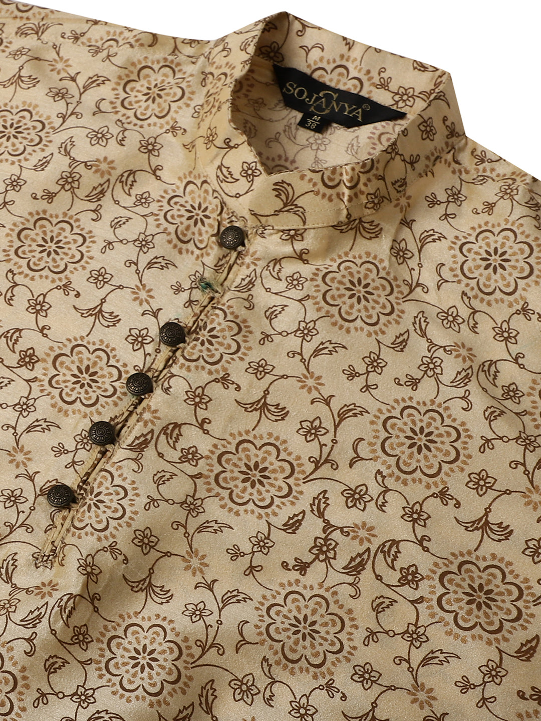 Men's Silk Blend Beige Printed Long Kurta