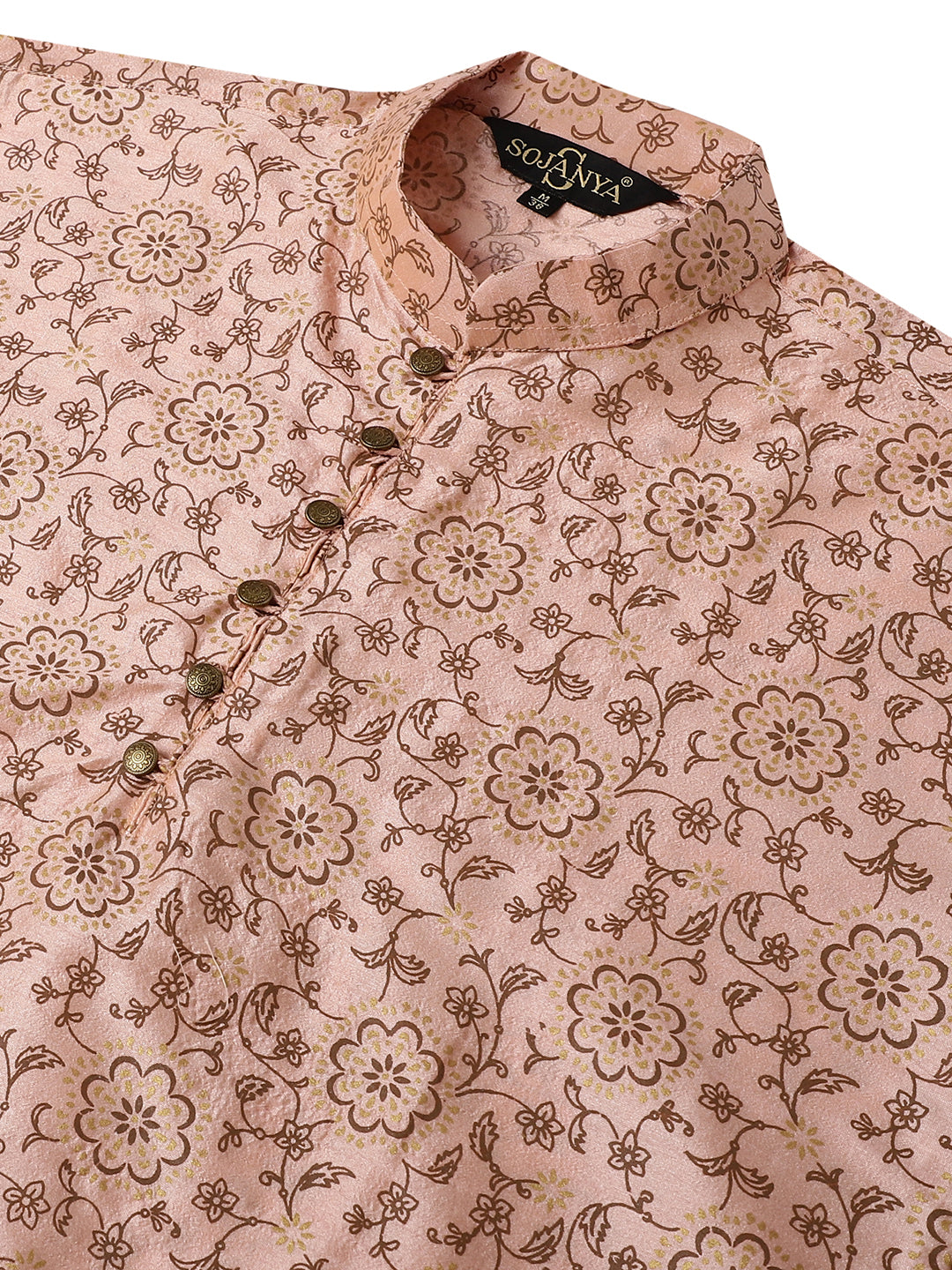 Men's Silk Blend Pink Printed Long Kurta