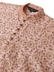 Men's Silk Blend Pink Printed Long Kurta