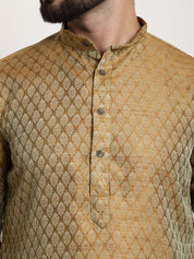 Men's Silk Blend Mustard Kurta Pyjama & Beige Embroidered Nehrujacket