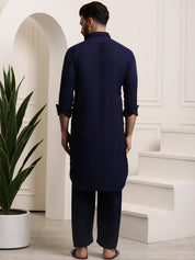 Men's Cotton Navy Blue Pathani Set