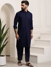 Men's Cotton Navy Blue Pathani Set