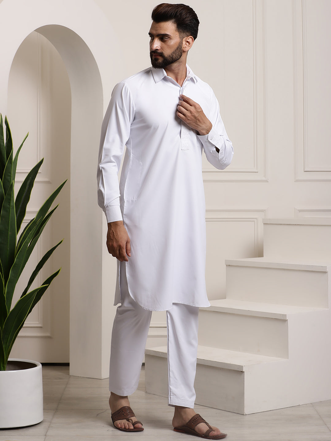 Pathani White Color Men's Cotton White Pathani Set – Sojanya