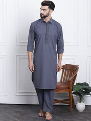 Men's Cotton Grey Pathani Set
