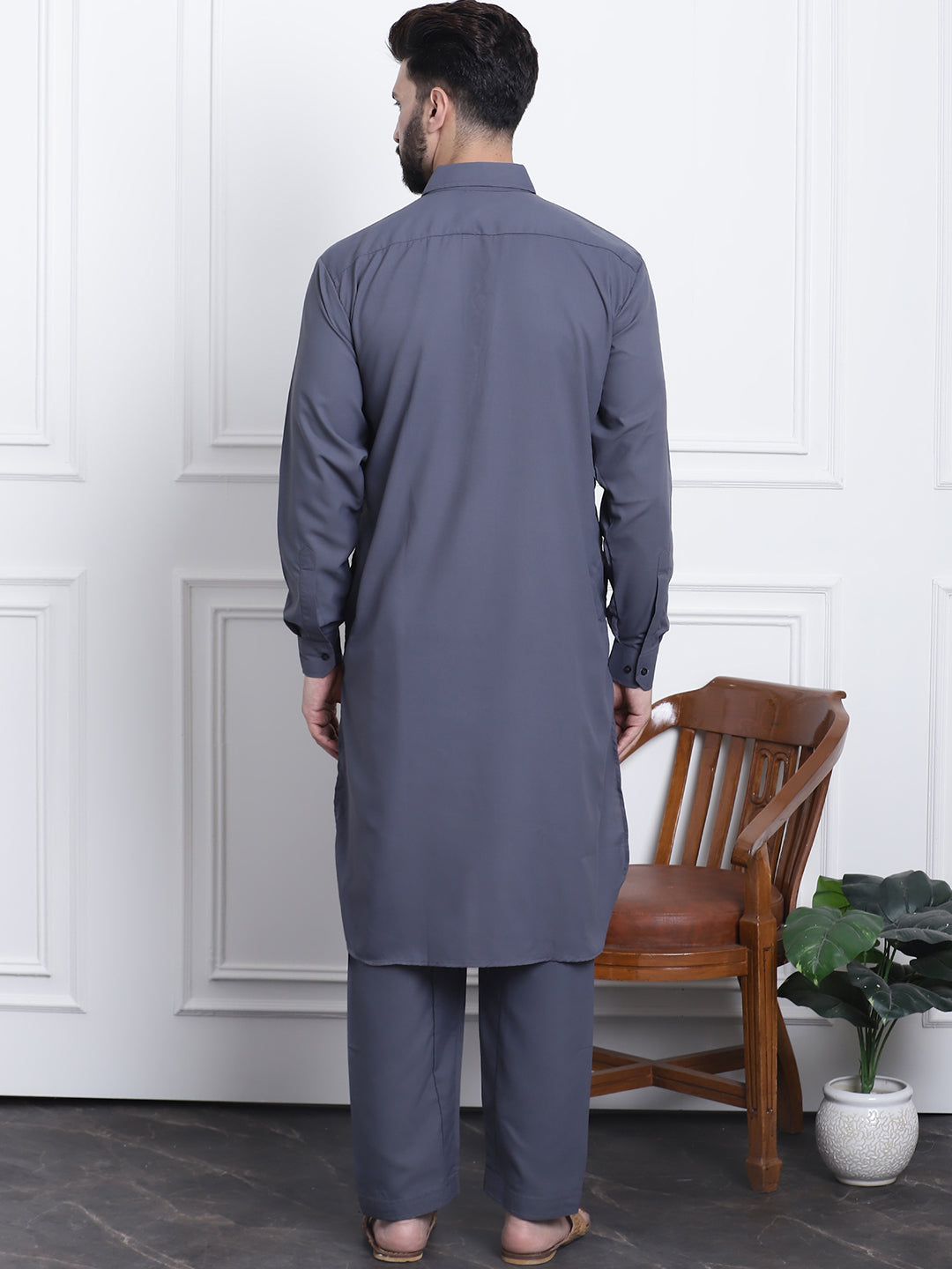Men's Cotton Grey Pathani Set