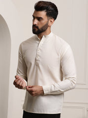 Men's Cotton Blend Cream Solid ONLY Short Kurta