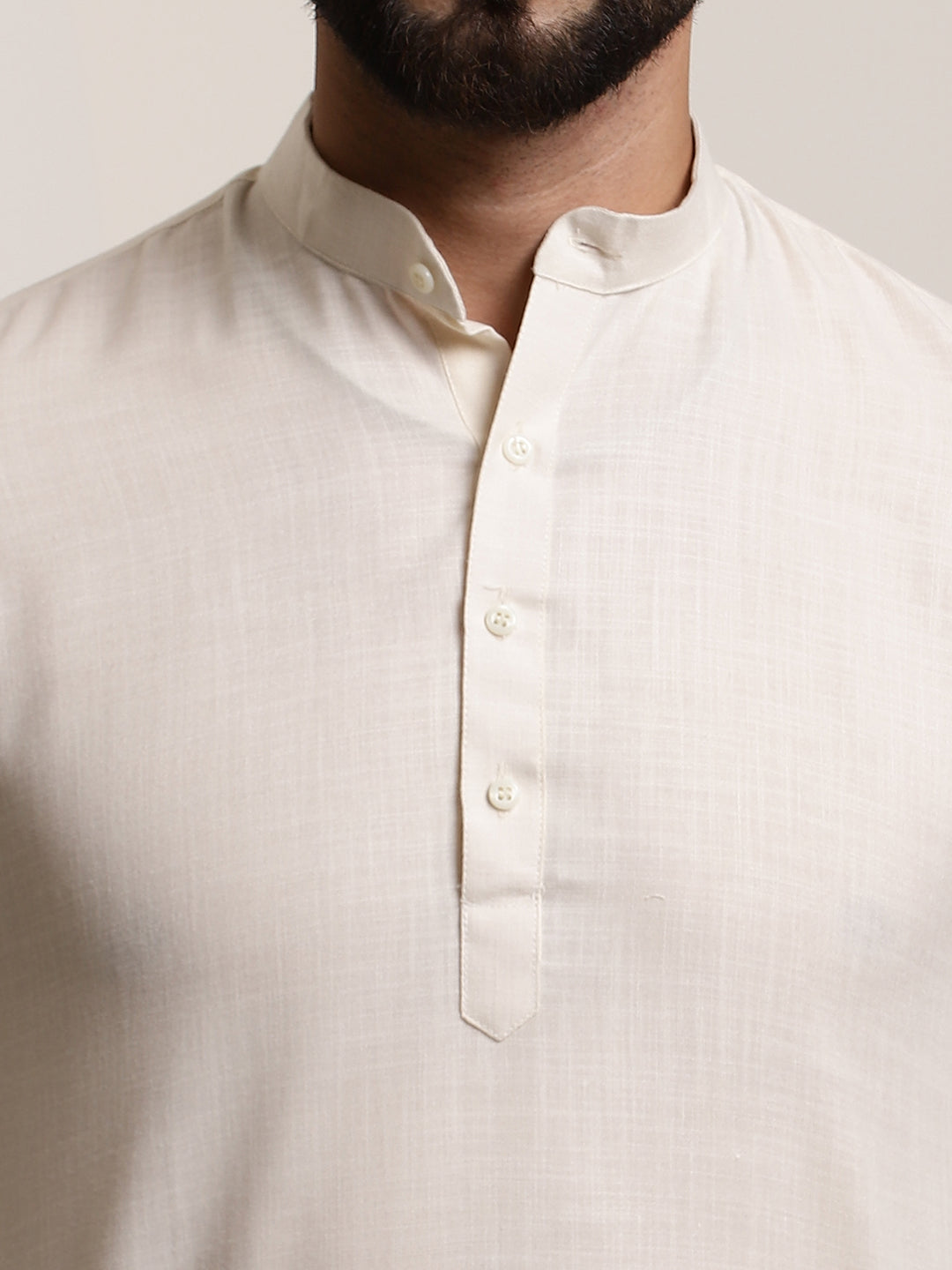 Men's Cotton Blend Cream Solid ONLY Short Kurta