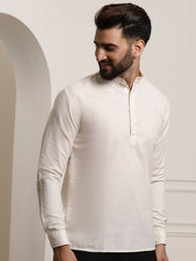 Men's Cotton Blend Cream Solid ONLY Short Kurta