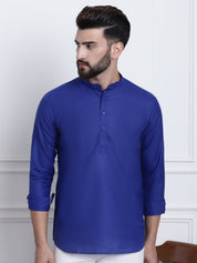 Men's Cotton Blend Royal Blue Solid ONLY Short Kurta