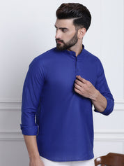 Men's Cotton Blend Royal Blue Solid ONLY Short Kurta