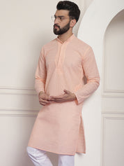 Sojanya Ethnic Motifs Embroidered Thread Work Pure Cotton Peach Straight Only Kurta