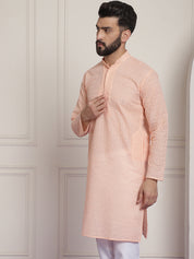 Sojanya Ethnic Motifs Embroidered Thread Work Pure Cotton Peach Straight Only Kurta