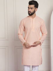 Sojanya Ethnic Motifs Embroidered Thread Work Pure Cotton Peach Straight Only Kurta