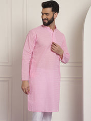 Sojanya Ethnic Motifs Embroidered Thread Work Pure Cotton Pink Straight Only Kurta