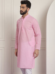 Sojanya Ethnic Motifs Embroidered Thread Work Pure Cotton Pink Straight Only Kurta