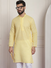 Sojanya Ethnic Motifs Embroidered Thread Work Pure Cotton Yellow Straight Only Kurta