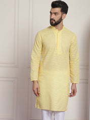 Sojanya Ethnic Motifs Embroidered Thread Work Pure Cotton Yellow Straight Only Kurta