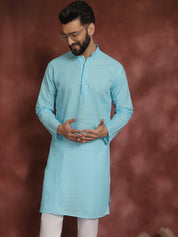 Sojanya Ethnic Motifs Embroidered Thread Work Pure Cotton Sky Blue Straight Only Kurta