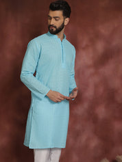 Sojanya Ethnic Motifs Embroidered Thread Work Pure Cotton Sky Blue Straight Only Kurta