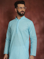 Sojanya Ethnic Motifs Embroidered Thread Work Pure Cotton Sky Blue Straight Only Kurta