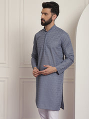 Sojanya Ethnic Motifs Embroidered Thread Work Pure Cotton Grey Straight Only Kurta