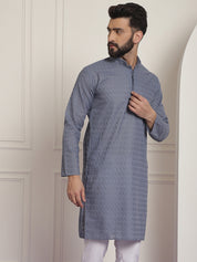 Sojanya Ethnic Motifs Embroidered Thread Work Pure Cotton Grey Straight Only Kurta