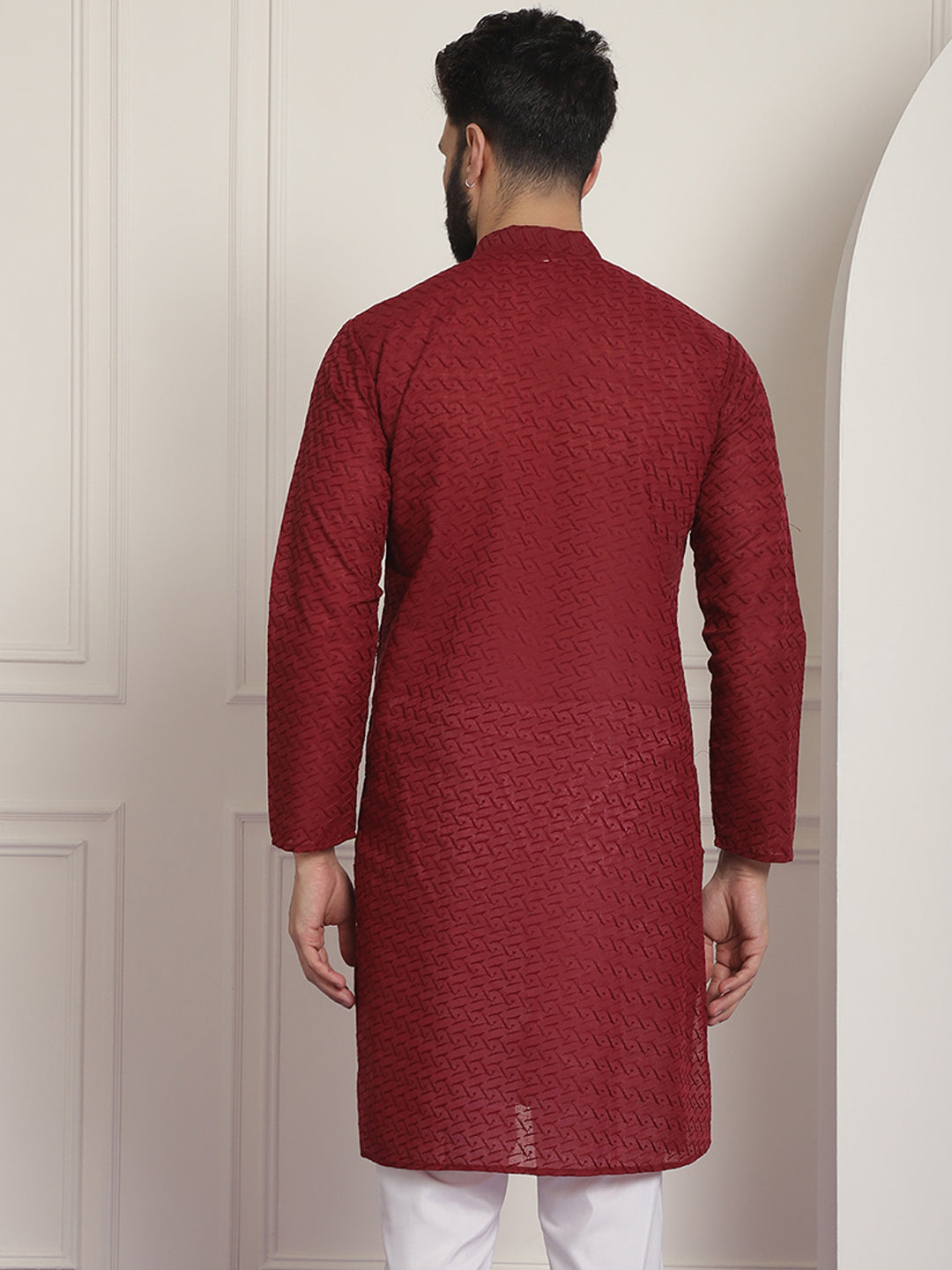 Sojanya Ethnic Motifs Embroidered Thread Work Pure Cotton Maroon Straight Only Kurta