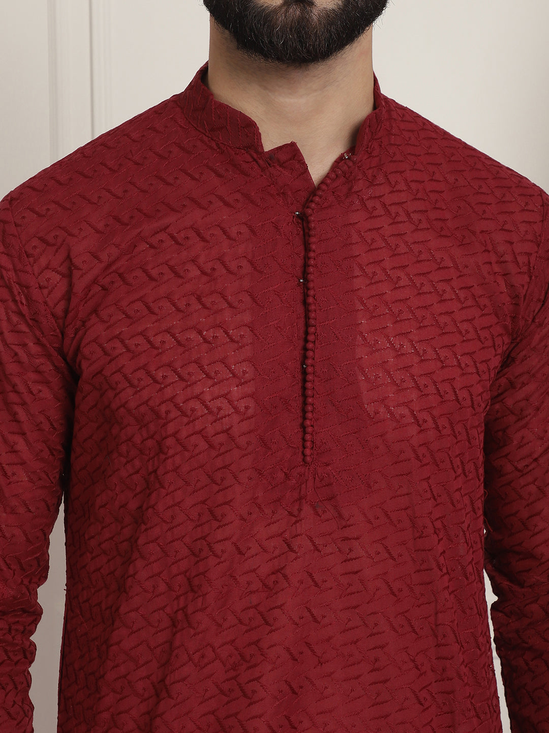 Sojanya Ethnic Motifs Embroidered Thread Work Pure Cotton Maroon Straight Only Kurta