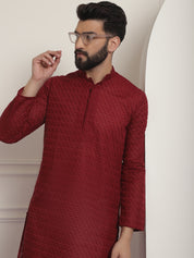 Sojanya Ethnic Motifs Embroidered Thread Work Pure Cotton Maroon Straight Only Kurta