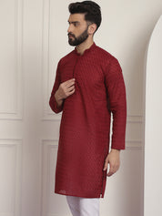 Sojanya Ethnic Motifs Embroidered Thread Work Pure Cotton Maroon Straight Only Kurta