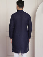 Sojanya Ethnic Motifs Embroidered Thread Work Pure Cotton Navy Straight Only Kurta