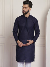 Sojanya Ethnic Motifs Embroidered Thread Work Pure Cotton Navy Straight Only Kurta