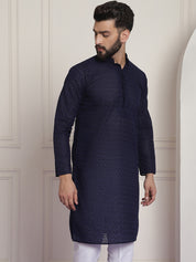 Sojanya Ethnic Motifs Embroidered Thread Work Pure Cotton Navy Straight Only Kurta