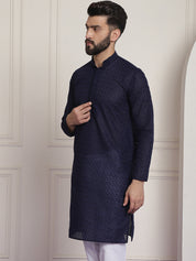 Sojanya Ethnic Motifs Embroidered Thread Work Pure Cotton Navy Straight Only Kurta