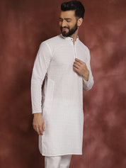 Sojanya Ethnic Motifs Embroidered Thread Work Pure Cotton White Straight Only Kurta