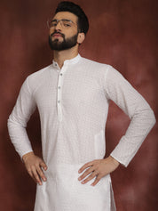 Sojanya Ethnic Motifs Embroidered Thread Work Pure Cotton White Straight Only Kurta