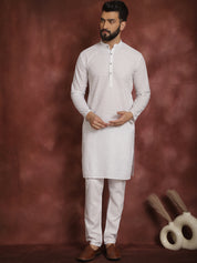 Sojanya Ethnic Motifs Embroidered Thread Work Pure Cotton White Straight Kurta With Churidar