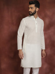 Sojanya Ethnic Motifs Embroidered Thread Work Pure Cotton Cream Straight Only Kurta