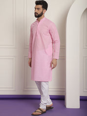 Sojanya Ethnic Motifs Embroidered Thread Work Pure Cotton Pink Straight Kurta With Churidar