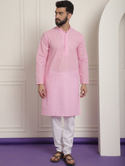 Sojanya Ethnic Motifs Embroidered Thread Work Pure Cotton Pink Straight Kurta With Churidar