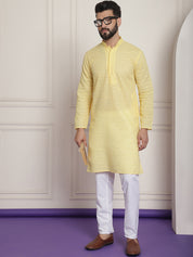 Sojanya Ethnic Motifs Embroidered Thread Work Pure Cotton Yellow Straight Kurta With Churidar