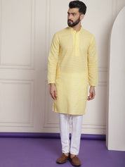 Sojanya Ethnic Motifs Embroidered Thread Work Pure Cotton Yellow Straight Kurta With Churidar