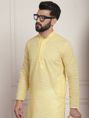 Sojanya Ethnic Motifs Embroidered Thread Work Pure Cotton Yellow Straight Kurta With Churidar