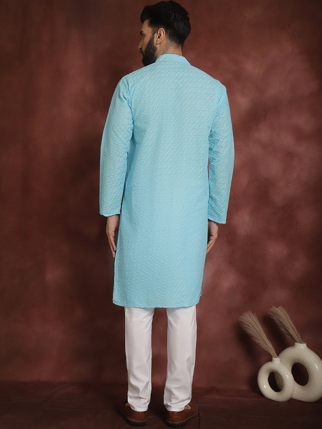 Sojanya Ethnic Motifs Embroidered Thread Work Pure Cotton Sky Blue Straight Kurta With Churidar