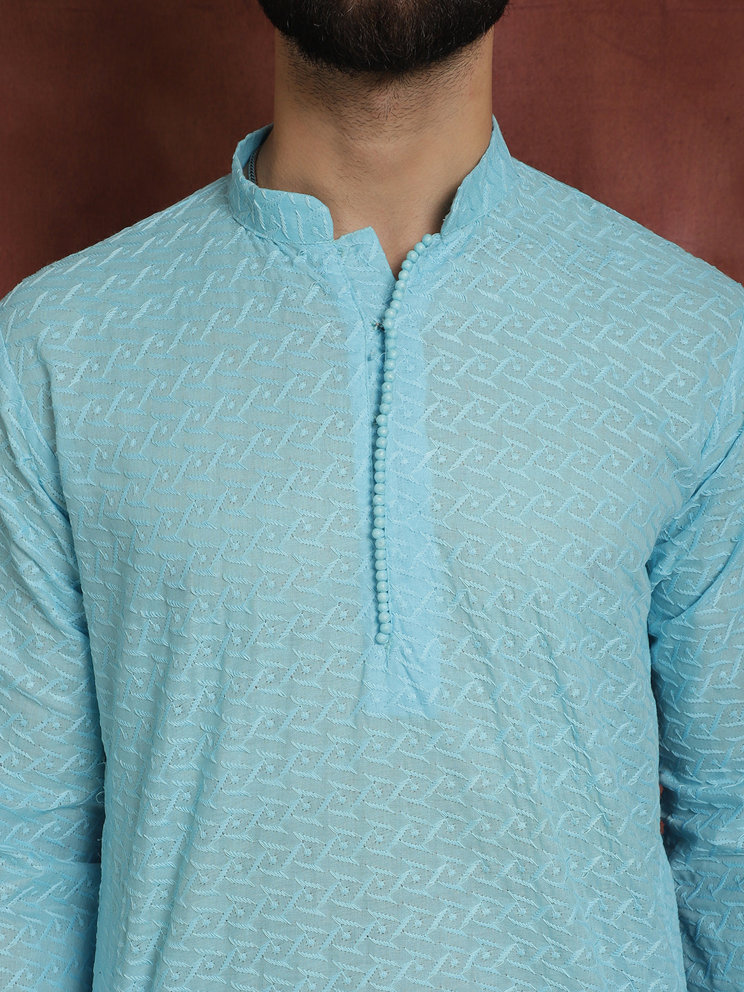 Sojanya Ethnic Motifs Embroidered Thread Work Pure Cotton Sky Blue Straight Kurta With Churidar