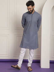 Sojanya Ethnic Motifs Embroidered Thread Work Pure Cotton Grey Straight Kurta With Churidar